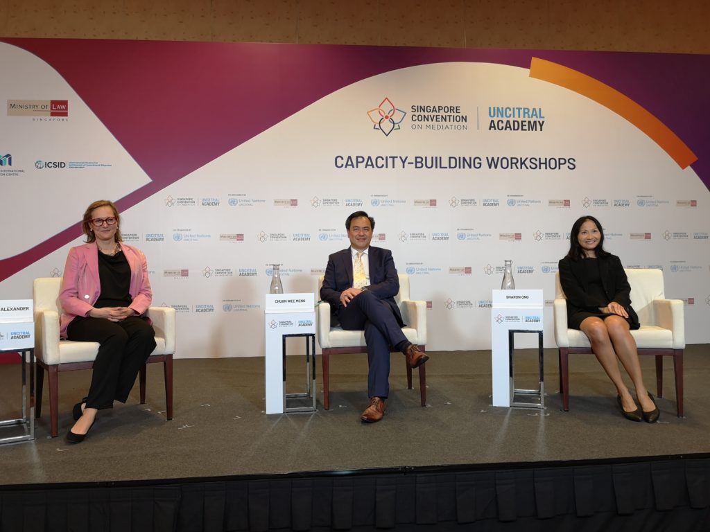 Preparing for the exchange session between governments and industry. From left: Nadja Alexander, Director, SIDRA; Wee Meng; Sharon.